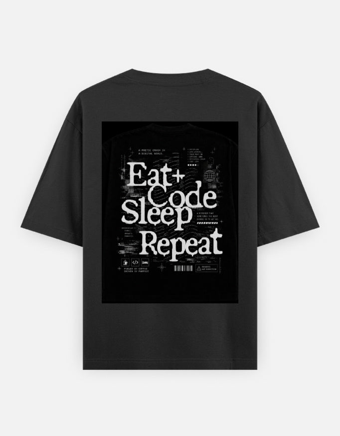 TechPick oversized black graphic t-shirt with Eat Code Sleep Repeat design programmer tee