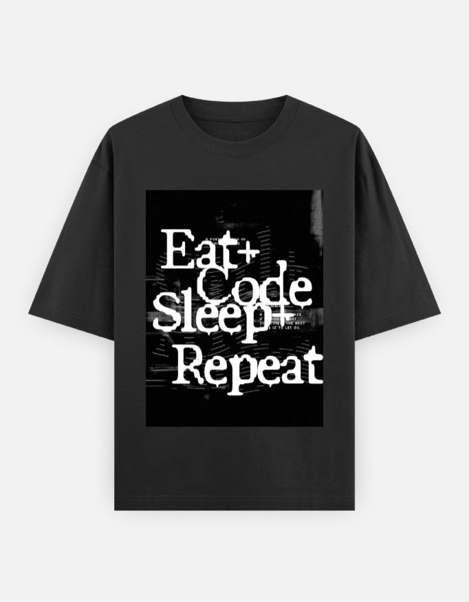 TechPick oversized graphic programmer tee in black with Eat Code Sleep Repeat design