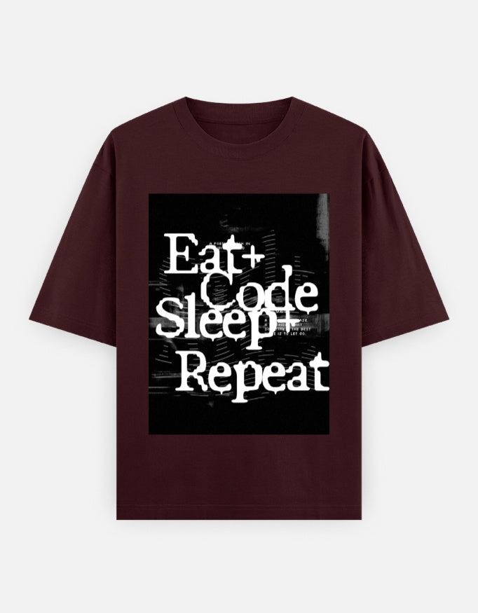 TechPick oversized graphic t-shirt in dark color with Eat Code Sleep Repeat design programmer tee