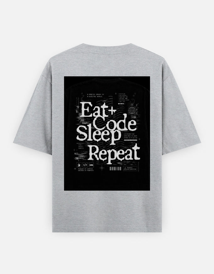 TechPick oversized graphic t-shirt in gray with Eat Code Sleep Repeat design programmer tee