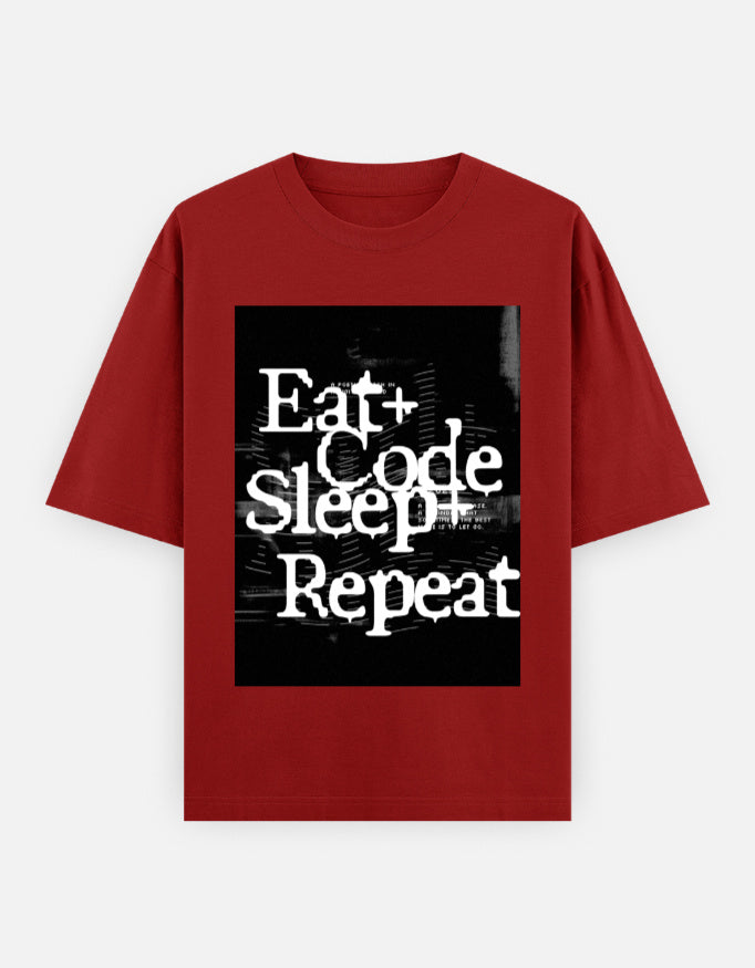 TechPick oversized graphic t-shirt in red with Eat Code Sleep Repeat design programmer tee